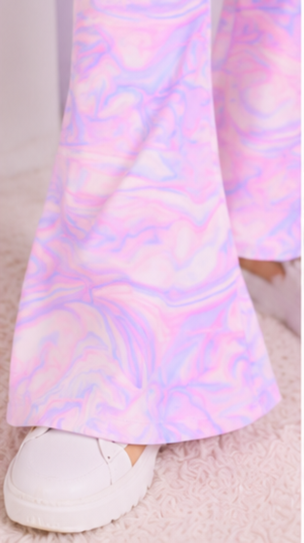 Girls Pastel Tie Dye Co-Ord Set | Kids Crop Top & Flared Pants Outfit | Trendy Casual Wear for Girls
