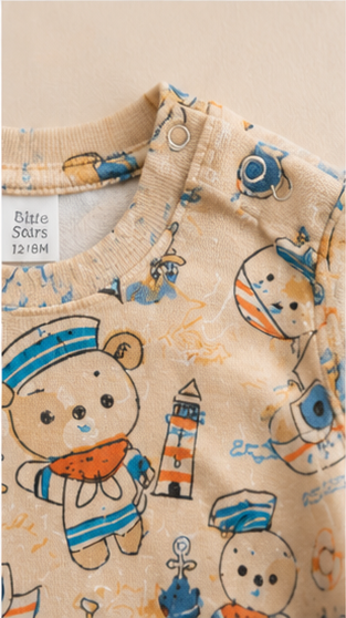 Cute Nautical Teddy Bear Kids Co-Ord Set – Sailor Theme Printed T-Shirt & Shorts for Girls