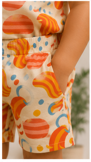 Kids Multicolor Abstract Print Co-Ord Set – Soft Cotton Summer Outfit for Boys & Girls