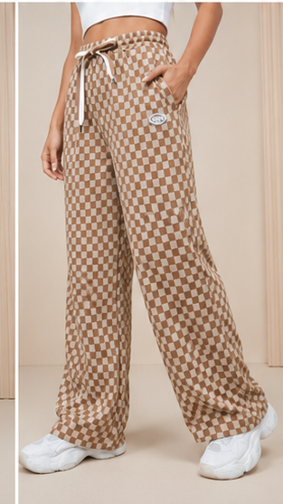 Women Beige Printed Wide Leg Pants – Stylish Casual Lounge & Relaxed Fit Trousers
