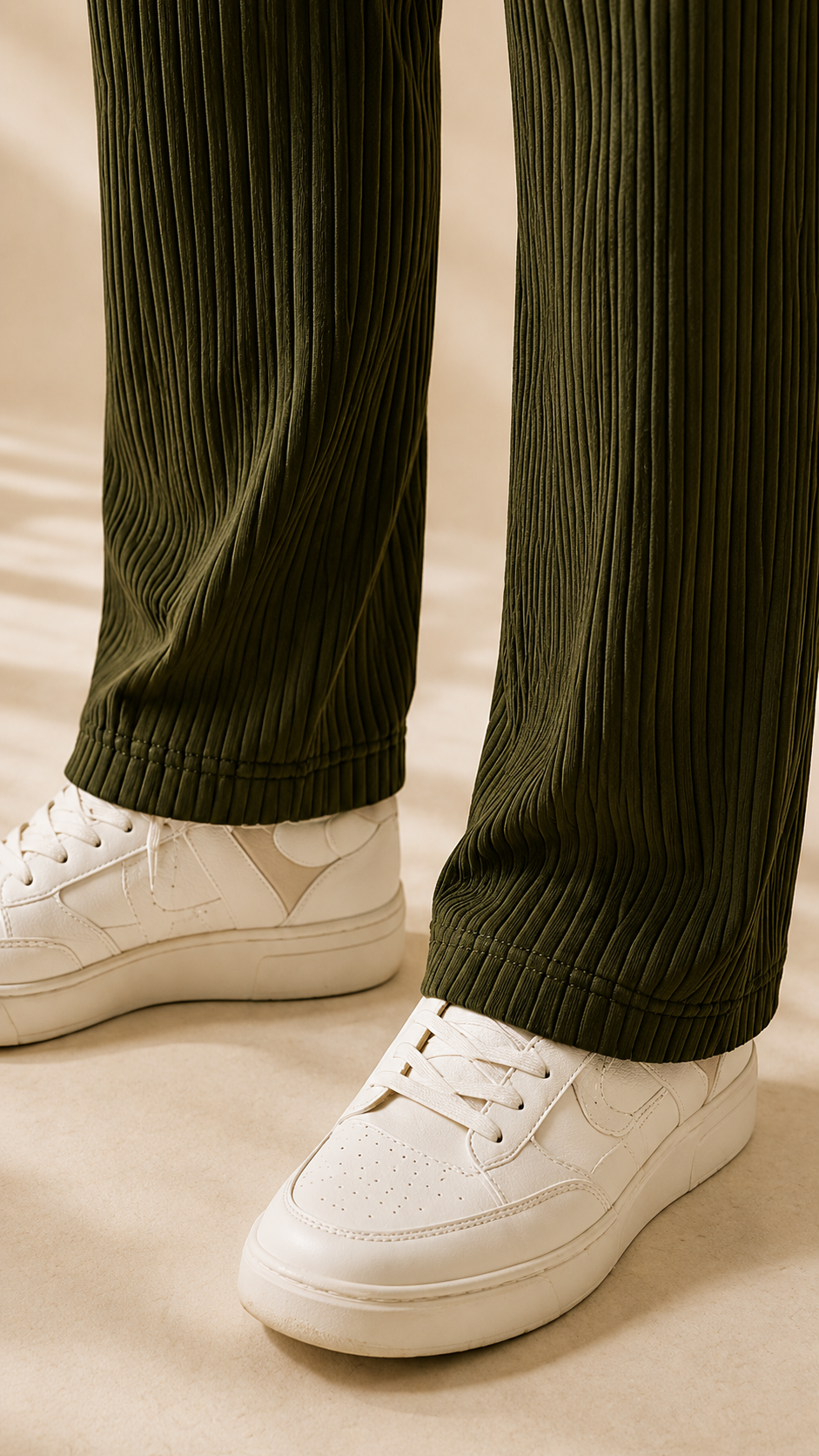 Olive Green Ribbed Track Pants for Men | Premium Relaxed Fit Textured Joggers with Zip Pockets