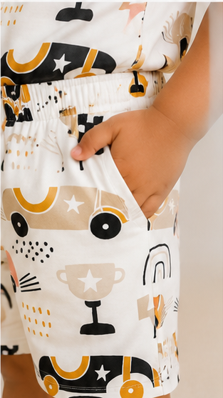 Kids Racing Car Print Co-ord Set | Trendy Car Graphic T-Shirt & Shorts Summer Outfit for Boys