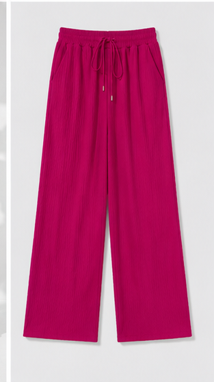 Fuchsia Pink Wide Leg Palazzo Pants for Women | Drawstring Elastic Waist Lounge Trousers