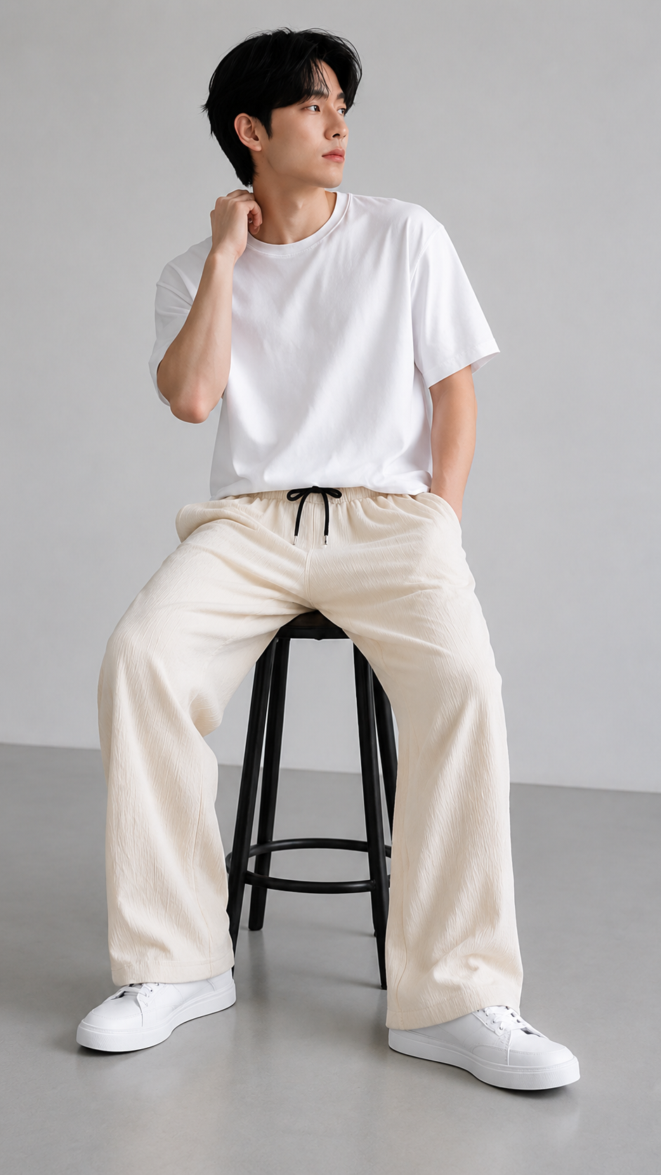 Horcun Men's Ivory Corduroy Drawstring Trousers | Premium Casual Pants