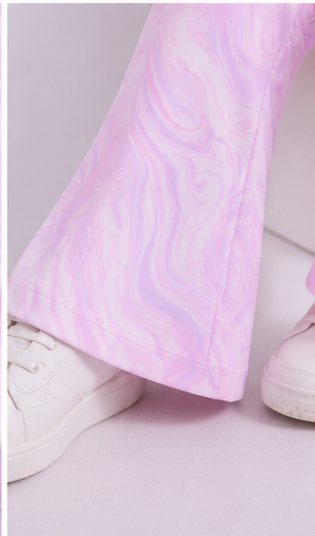 Girls Pastel Marble Co-Ord Set | Kids Crop Top & Flared Pants Outfit | Stylish Casual Wear for Girls