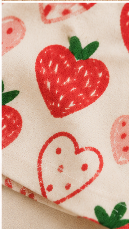 Strawberry Heart Print Kids Co-Ord Set – Cute Cotton T-Shirt & Shorts for Girls