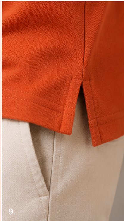 Men’s Premium Rust Orange Polo T-Shirt with White Contrast Collar & Sleeve Stripes