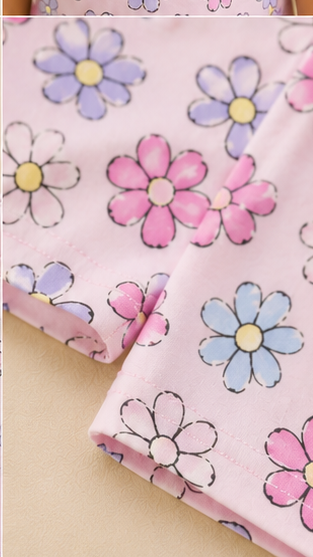 Pastel Floral Kids Co-Ord Set – Cute Daisy Print Cotton T-Shirt & Shorts Set