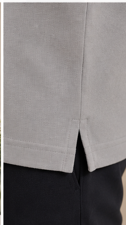Men’s Premium Light Grey Polo T-Shirt with White Contrast Collar & Sleeve Stripes