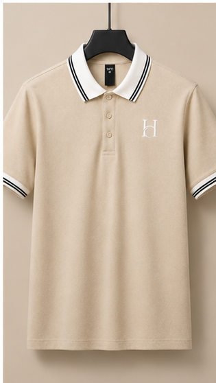 Horcun Men's Premium Beige Polo T-Shirt with Contrast Collar