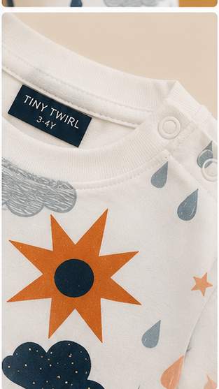 Rainbow Cloud Kids Co-Ord Set – Soft Cotton T-Shirt & Shorts with Weather Print