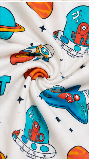 Space Rocket Print Kids Co-Ord Set – Blast Off Cotton T-Shirt & Shorts for Girls
