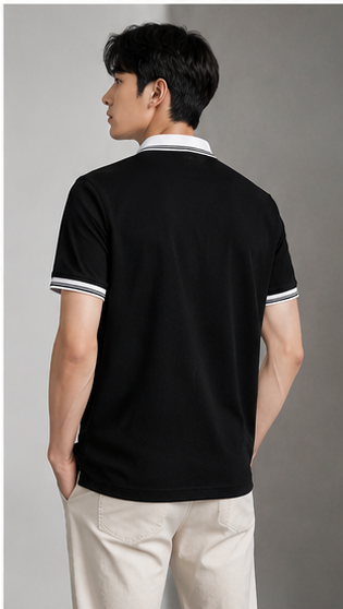 Men's Premium Black Polo T-Shirt with White Contrast Collar | Classic Casual Half Sleeve Polo