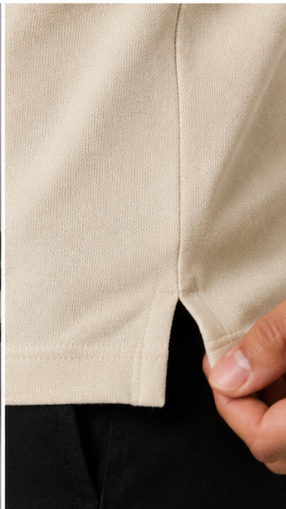 Men’s Premium Off White Polo T-Shirt with White Contrast Collar & Sleeve Stripes