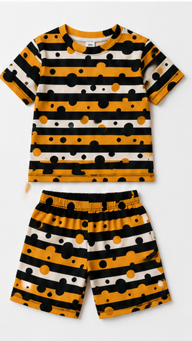 Bold Stripe & Polka Dot Kids Co-Ord Set – Trendy Cotton T-Shirt & Shorts Set
