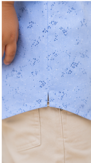 Boys Sky Blue Micro Print Cotton Short Kurta Shirt – Elegant Casual Kidswear