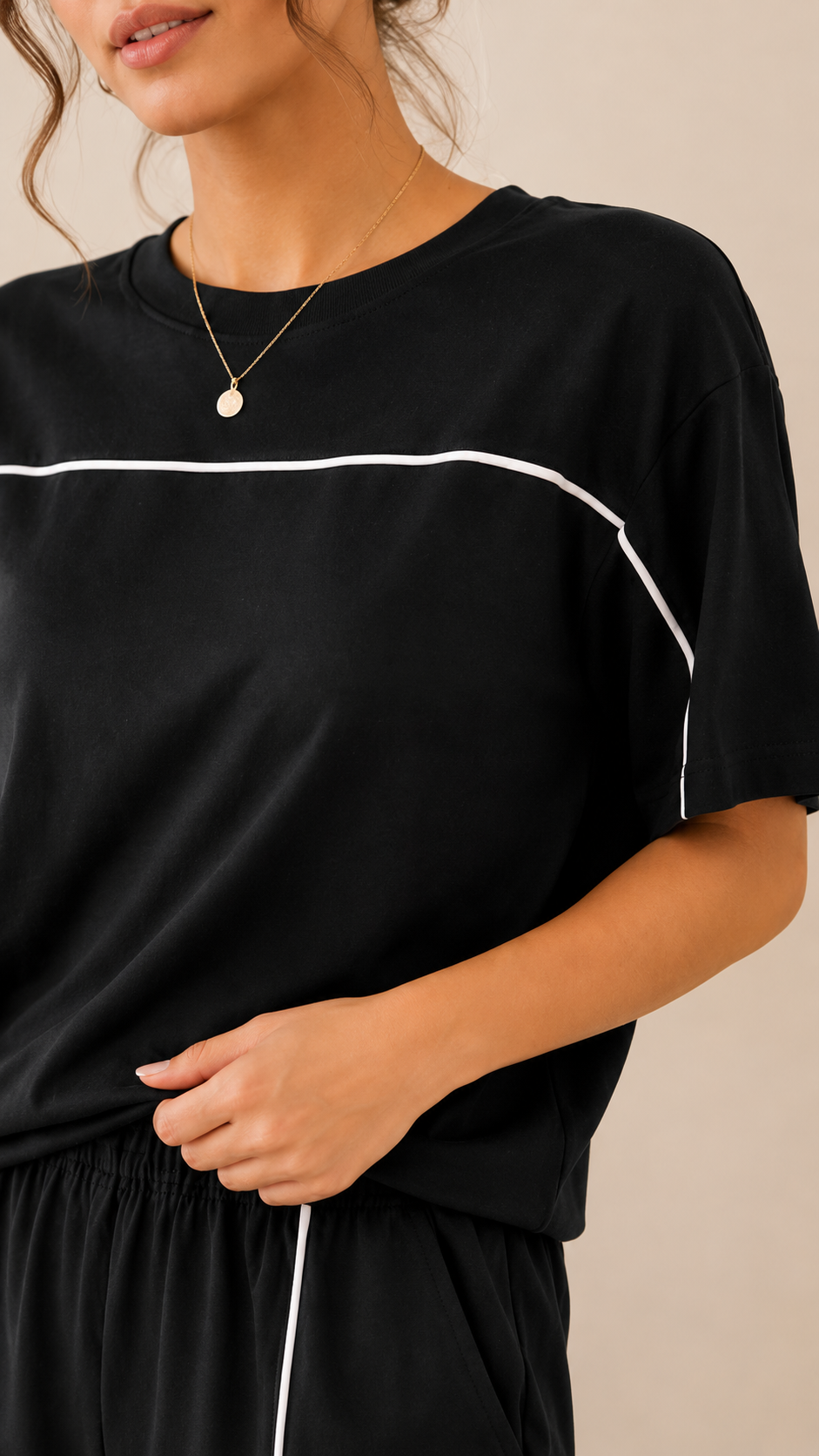 Women’s Black Co-ord Lounge Set | Premium Relaxed Fit T-Shirt & Straight Pants Set
