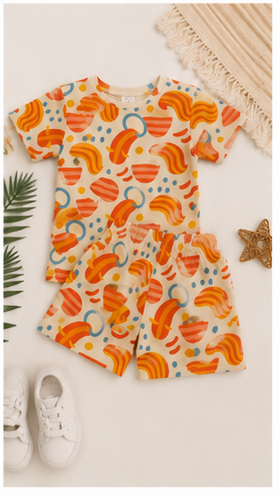 Kids Multicolor Abstract Print Co-Ord Set – Soft Cotton Summer Outfit for Boys & Girls