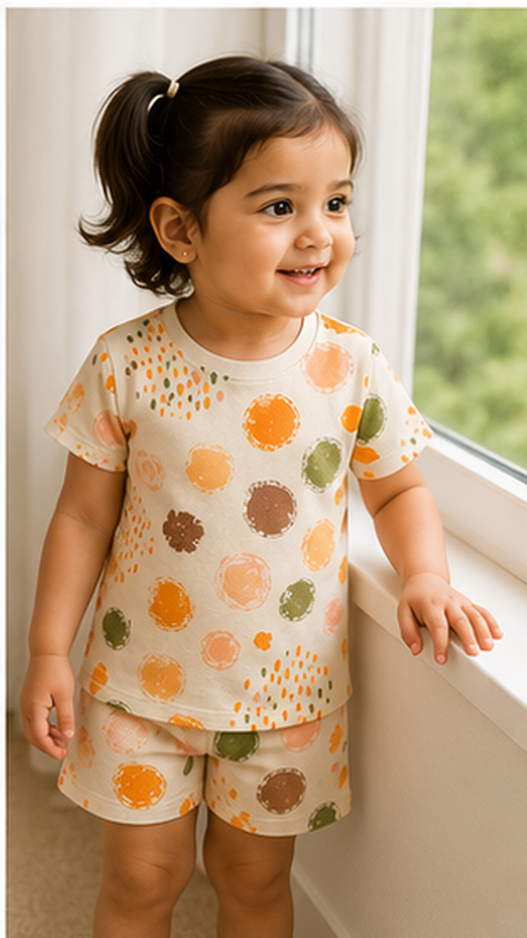 Abstract Polka Dot Kids Co-Ord Set – Soft Cotton Printed T-Shirt & Shorts for Girls